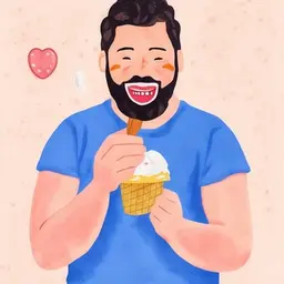 a portrait of a man eating icecream
