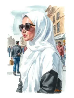 a woman wearing square white hijab in the streets