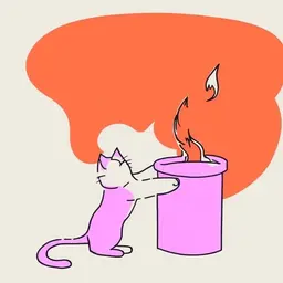 a cat lighting a garbage can on fire