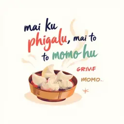 Here’s a step-by-step guide on how you can create the image you described:




Background: Start with a simple, clean background that complements the colors of the momos. A light color like white or a soft pastel can work well.
Basket of Steamed Momos: Find or create an image of a basket filled with steamed momos. Make sure the momos look appetizing and are clearly visible.
Text Placement: Above or below the basket, add the text: “mai ku phigalu, mai to momo hu”.
Font Style: Choose a playful and bold font to make the text stand out. You might want to use a font that has a bit of a fun or casual vibe.
Coloring the Words:




For the word “phigalu”, choose a bright color like red or orange to make it pop.
For the word “momo”, you could use a contrasting color like green or blue.
The other words can be in a neutral color like black or dark gray.
Highlighting: You can add a slight shadow or outline to the words “phigalu” and “momo” to make them stand out even more.
Final Touches: Add any additional elements like steam rising from the momos or decorative borders to enhance the overall look.