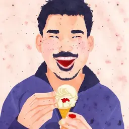 a portrait of a man eating icecream