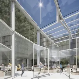 The whole square is surrounded by transparent viewing windows, and the front is reticulated. Dry and ventilated, transparent all around, the space should be large, the top is equipped with an emergency call, there are food troughs and sinks inside, there is a smart display screen on the right side of the outside, and the bottom of the interior is designed to be portable and replaceable nursing pads, and there is temperature control in the next day to maintain the temperature of the nursing pads for pets