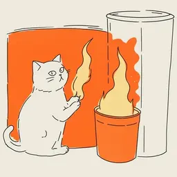 a cat lighting a garbage can on fire
