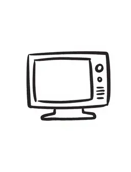 Create a vector image of a television on a white background. The television should have a modern design with a sleek screen and minimalistic features. It can display a colorful image or a static screen. The background should be clean and minimalist to highlight the television.