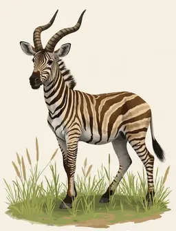 Imagine a four legged animal with a heart shaped face, long horns, long spine , strong long legs with special hooves, short tail which is 90cm tall and 60-70cm wide which lives in African grasslands. This animal has a unique appearance and not like any animal we know. It does not look like a zebra or a lion