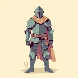 Sci fi mechanical dystopian ww1 knight infantry. Sci fi medieva ww1 knight helmet. Wearing a leather undersuit with bulky simplistic industrial gritty dirty scratched scrap armor plates. Sci fi knight full body shot. Medium distance. Covered in ragged torn dirty cloth