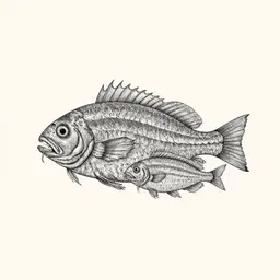 several sea food and fishes in lateral view separated