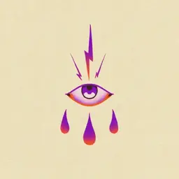 Purple eye with a lightning bolt above it and drops below it