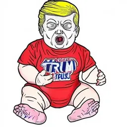 A hyperrealistic image of Donald Trump as an obese baby. He’s wearing a Maga hat and crying.