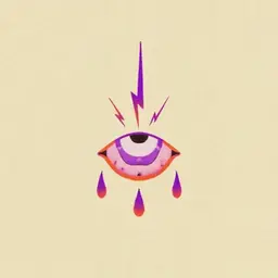 Purple eye with a lightning bolt above it and drops below it