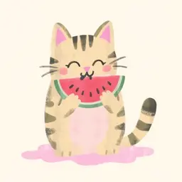 A cat eats watermelon