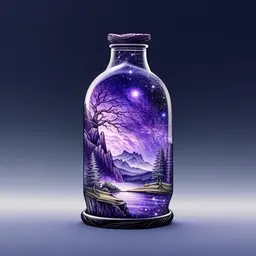 beautiful scenery nature glass bottle landscape, purple galaxy bottle.