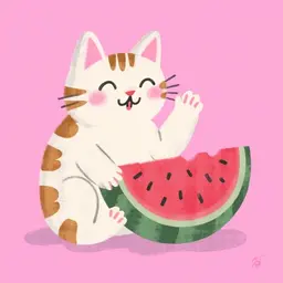A cat eats watermelon