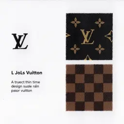 Louis Vuitton-Inspired Tactile Design Guide (1200 characters)

Logo: The interlocking "LV" monogram mimics two ribbons—one curved ("J"), one angular ("L")—meeting in symmetrical balance. Embossed or engraved, the letters feel crisp and unbroken, like polished metal or carved wood. Edges are smooth, solid, and elegantly precise.

Monogram Pattern: A grid of repeating shapes:

Quatrefoils: Four-petaled floral forms, rounded and slightly raised, like a clover pressed into wax.

Diamonds: Sharp-cornered shapes nestled between flowers, their pointed edges contrasting the soft petals.

Hidden "JL": Miniature logos tucked into negative spaces, detectable as subtle ridges.
Texture: Uniform rhythm, like tiles underfoot; durable, finely woven fabric with a subtle grain.

Damier Checkerboard: Chessboard-like squares alternating textures:

Smooth: Cool, polished leather (glossy finish).

Textured: Matte canvas (pebbled feel).
Edges are razor-sharp, creating stability through repetition.

Colors (Textural Analogies):

Gold: Cool, metallic smoothness (like a coin’s surface), radiating warmth.

Rich Browns: Earthy, aged leather—dry, powdery, timeless.

Contrasts: Light/dark interplay evokes rhythmic balance (alternating piano keys).

Essence: Precision, heritage, and tactile harmony—luxury felt through symmetry, contrast, and hidden details.

Do this for the initials J L instead of L and V