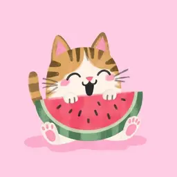 A cat eats watermelon
