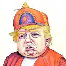 A hyperrealistic image of Donald Trump as an obese baby. He’s wearing a Maga hat and crying.