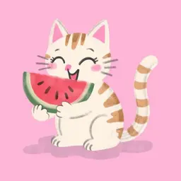 A cat eats watermelon
