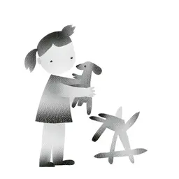a child holding her dog