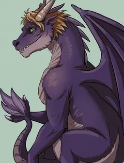  I have short light brown hair male and emerald green eyes and I'm a bit on the short side for a human dragon  hybrid and Im a purple dragon. I have dragon horns, wings and tail but the rest is human