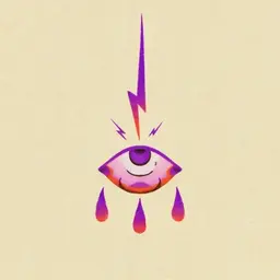 Purple eye with a lightning bolt above it and drops below it