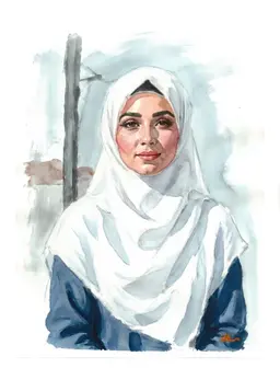 a woman wearing square white hijab in the streets