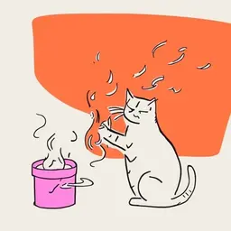 a cat lighting a garbage can on fire
