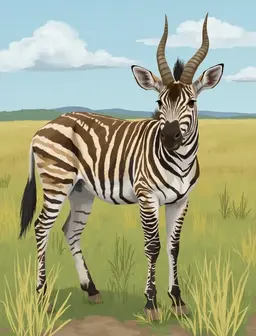 Imagine a four legged animal with a heart shaped face, long horns, long spine , strong long legs with special hooves, short tail which is 90cm tall and 60-70cm wide which lives in African grasslands. This animal has a unique appearance and not like any animal we know. It does not look like a zebra or a lion
