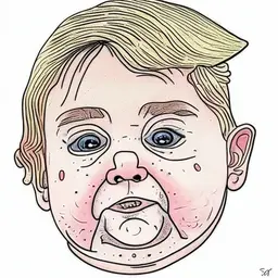 A hyperrealistic image of Donald Trump as an obese baby. He’s wearing a Maga hat and crying.