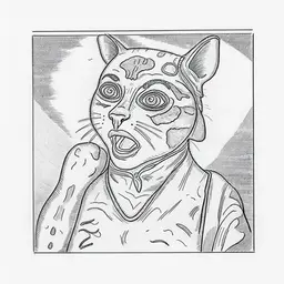 drawing of a very excited cat