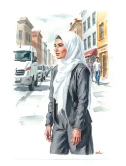 a woman wearing square white hijab in the streets