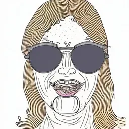 a woman wearing sunglasses with mouth open and ejaculate all over face and dripping and running off of tongue