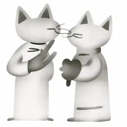 two cat kiss and one with chef hat