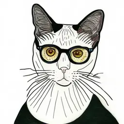 white cat in black glasses instead of the Mona Lisa in the picture, white cat instead of the Monolisa