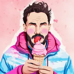 a portrait of a man eating icecream