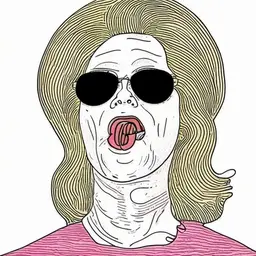 a woman wearing sunglasses with mouth open and ejaculate all over face and dripping and running off of tongue