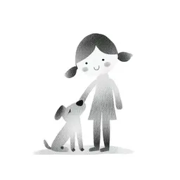 a child holding her dog