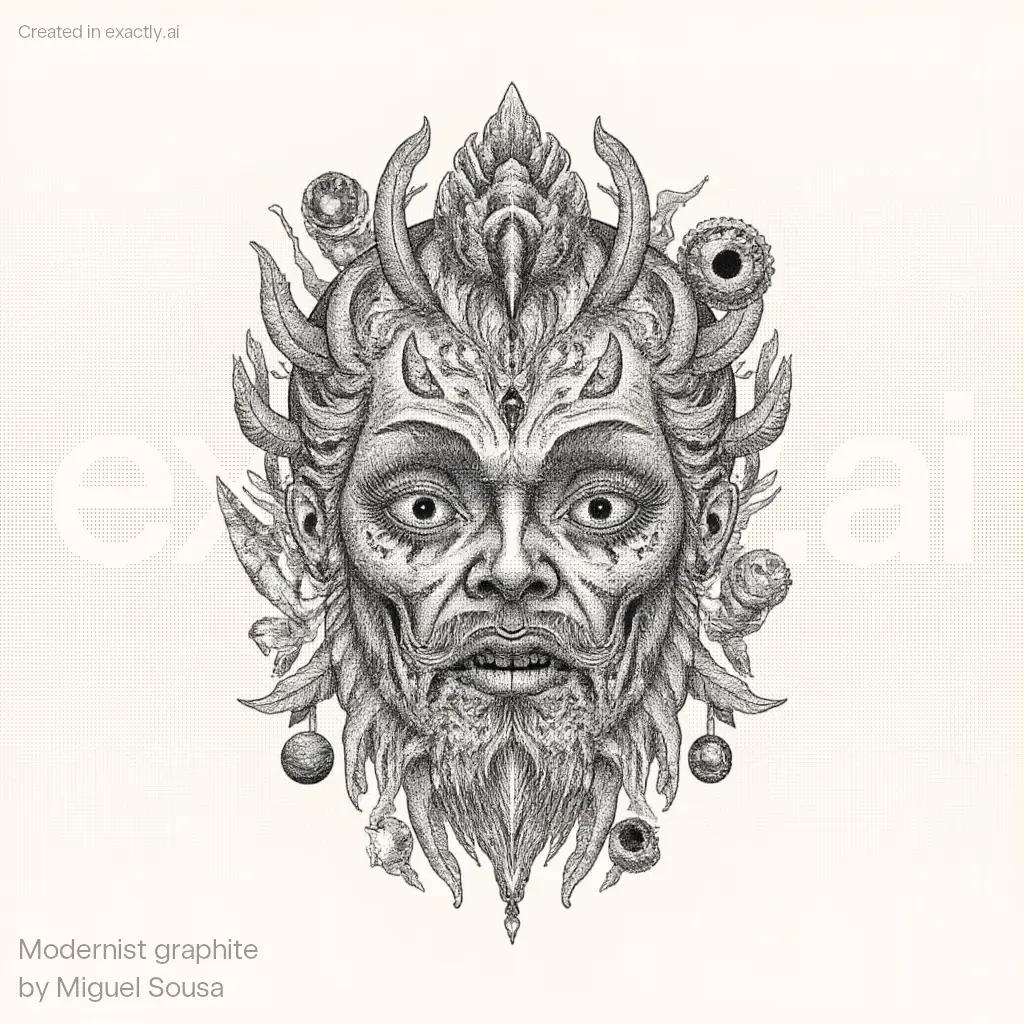 Intricate Demon Face created with Modernist graphite by Miguel Sousa