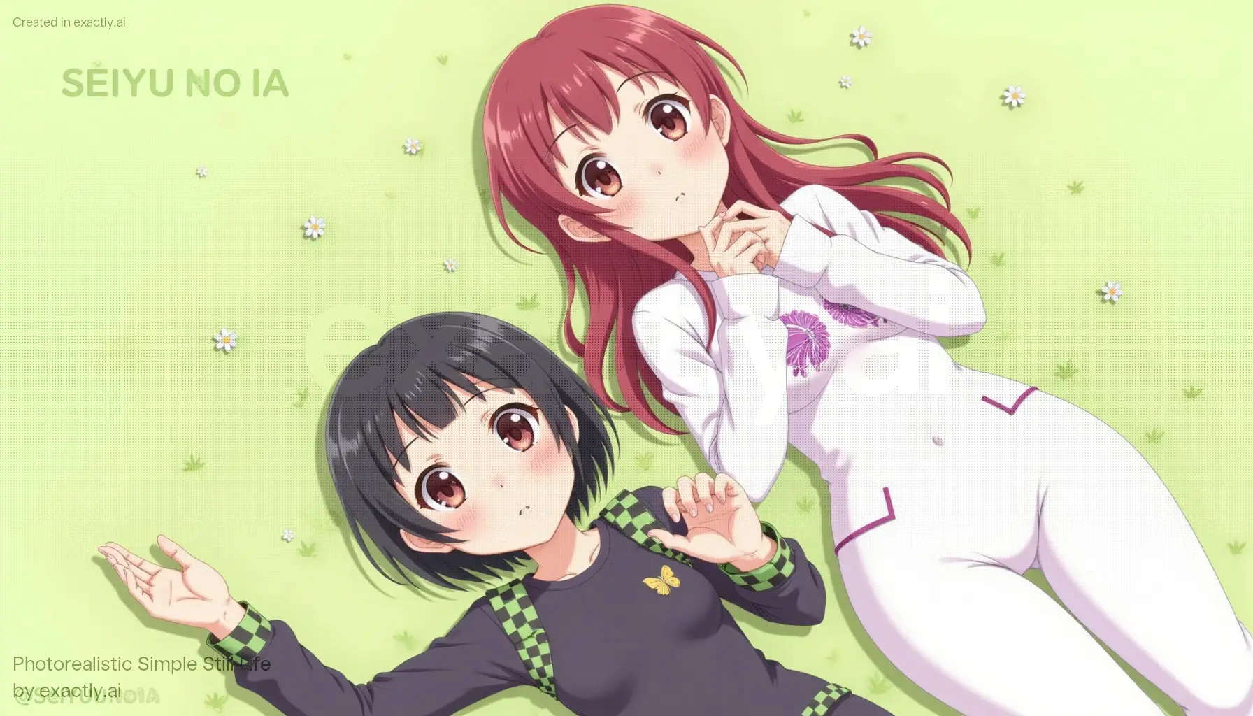 Anime Girls Lying Down created with Photorealistic Simple Still Life by exactly.ai