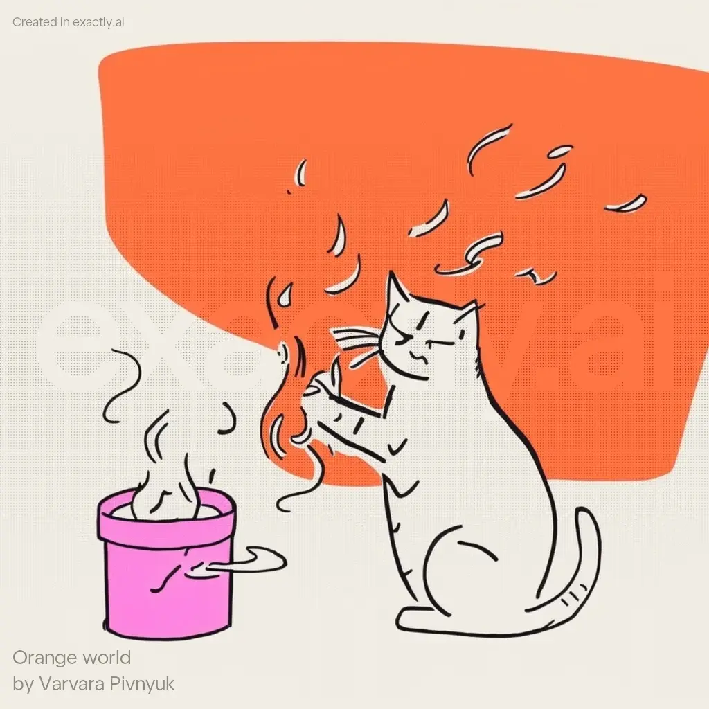 Cat and trash can created with Orange world by Varvara Pivnyuk