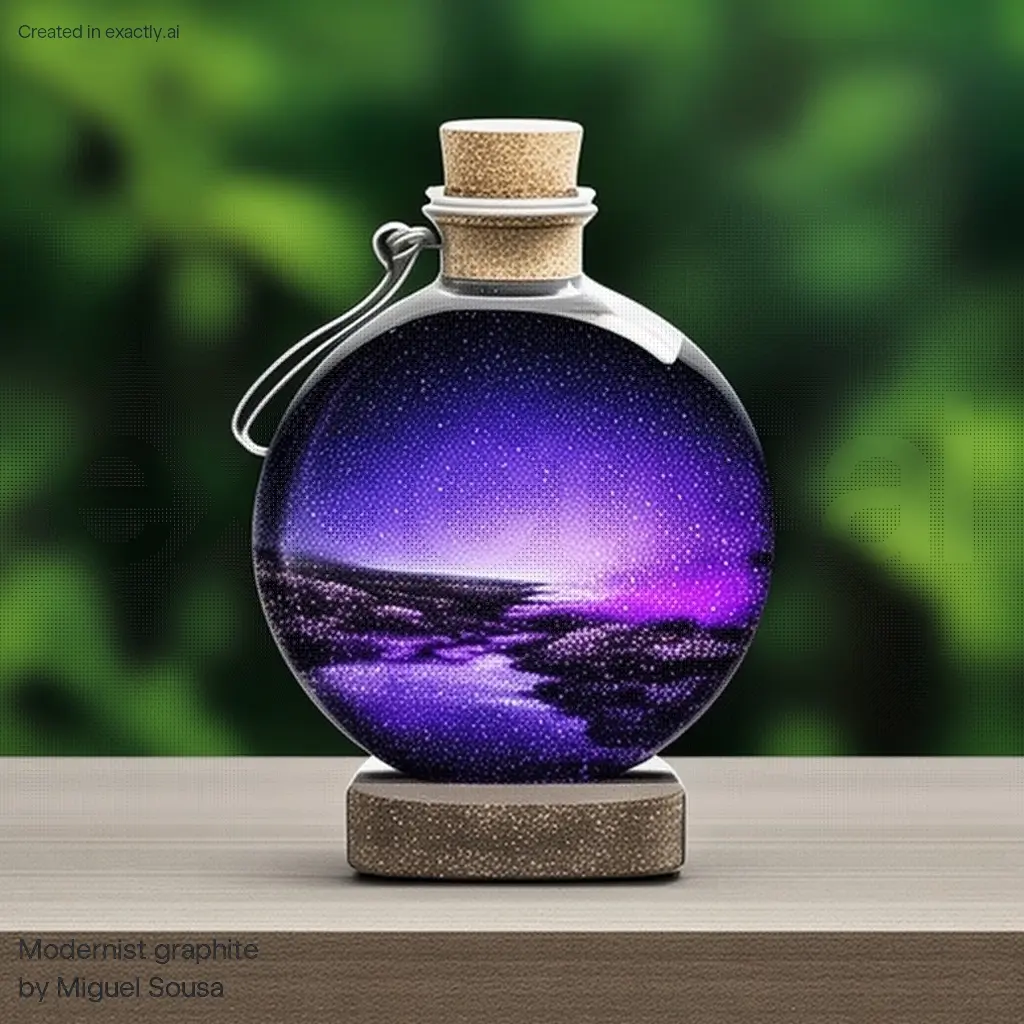 Bottle with night sky design created with Modernist graphite by Miguel Sousa