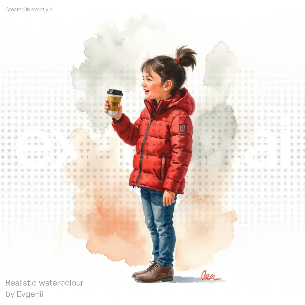 Man with coffee and backpack created with Realistic watercolour by Evgenii