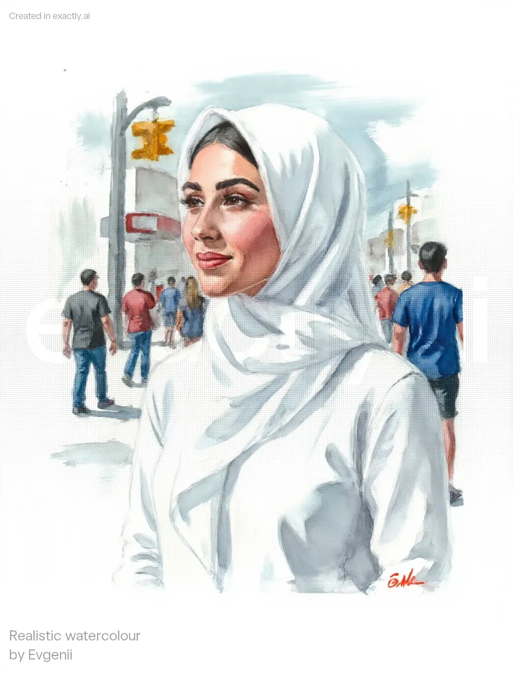 Stylish Hijab Portrait created with Realistic watercolour by Evgenii