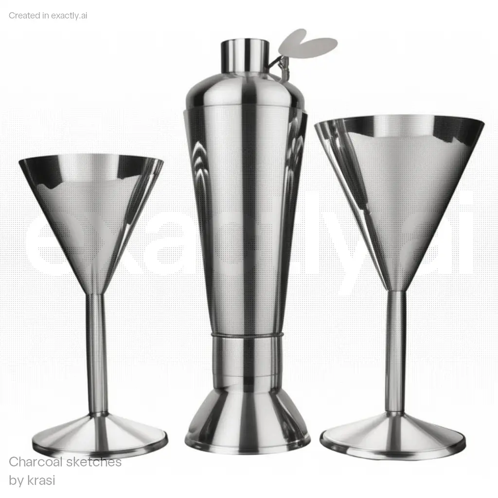 Cocktail shaker and martini glass created with Charcoal sketches by krasi