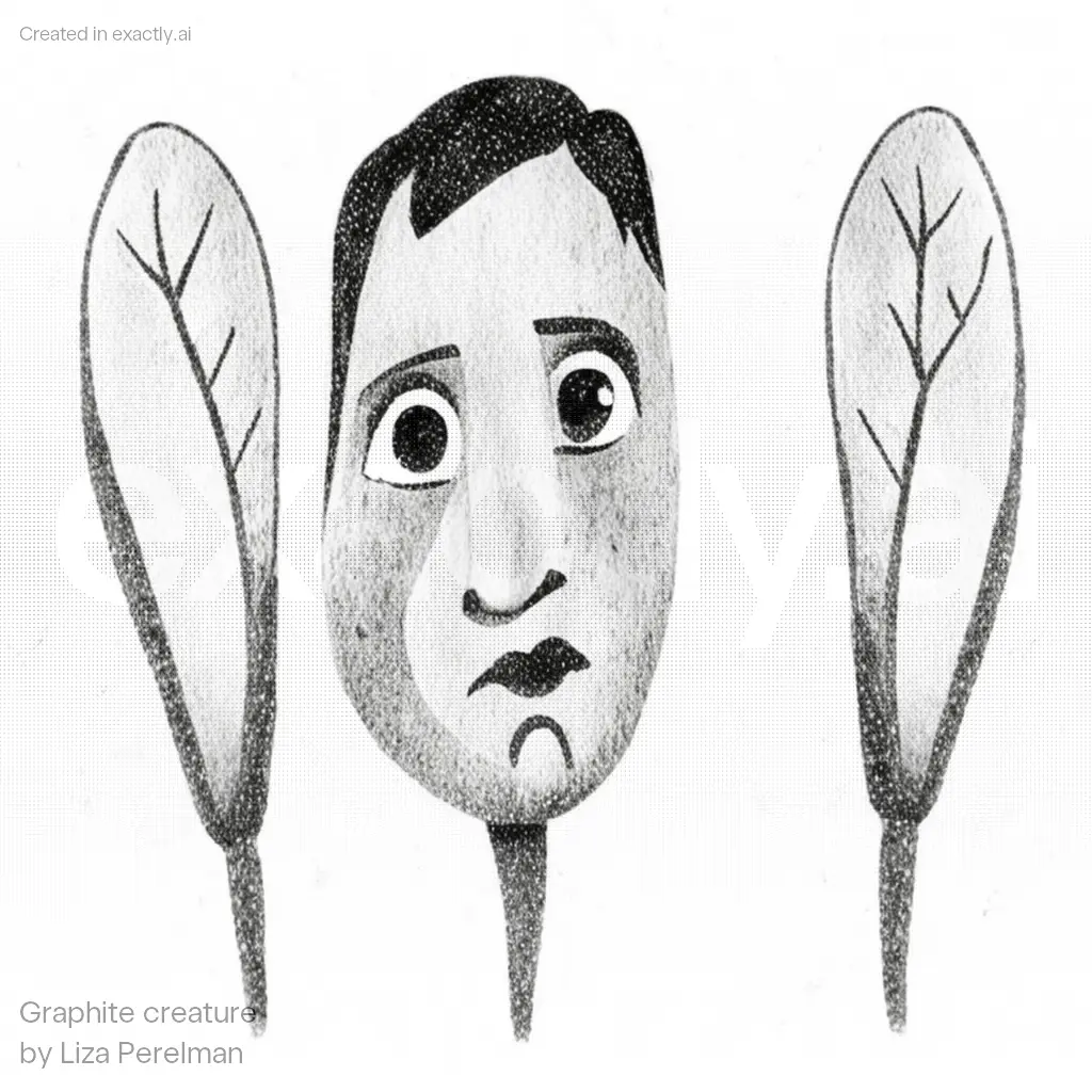 Man with lettuce on his head created with Graphite creature by Liza Perelman