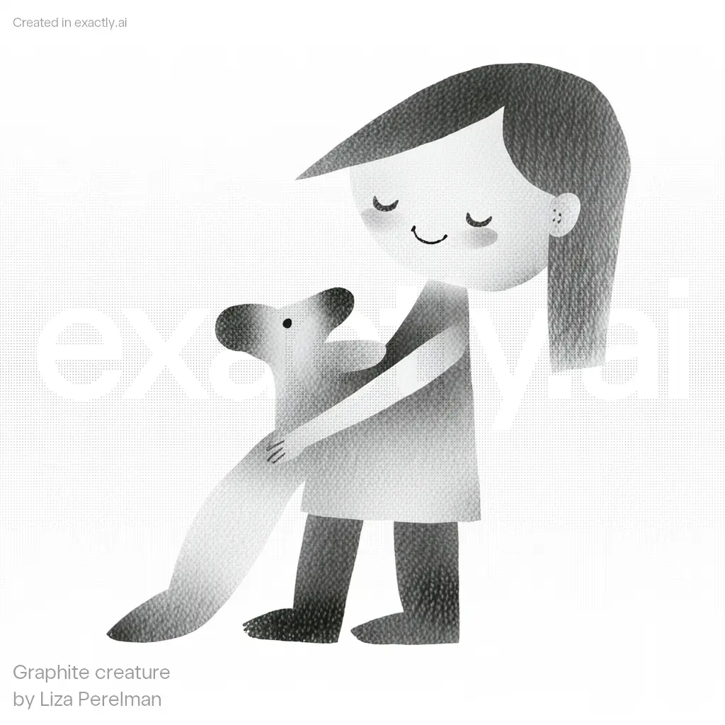 Girl with dog created with Graphite creature by Liza Perelman