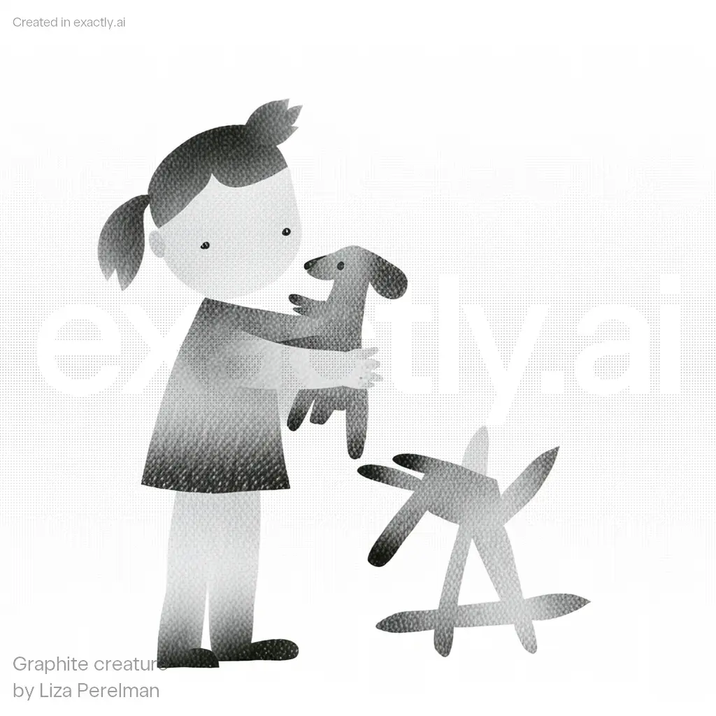 Girl with dog created with Graphite creature by Liza Perelman