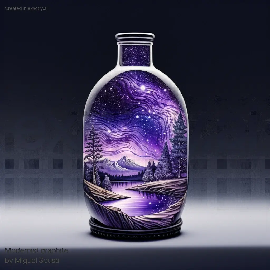 Bottle with landscape inside created with Modernist graphite by Miguel Sousa