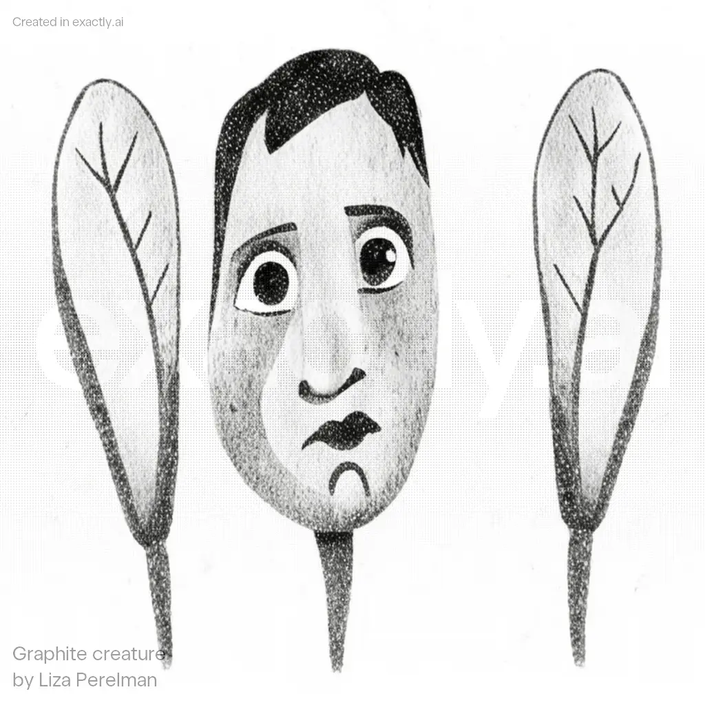 Man with lettuce on his head created with Graphite creature by Liza Perelman