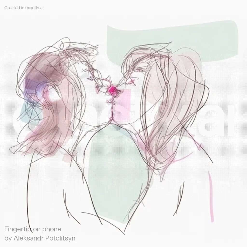 Drawing of two people kissing created with Fingertip on phone by Aleksandr Potolitsyn