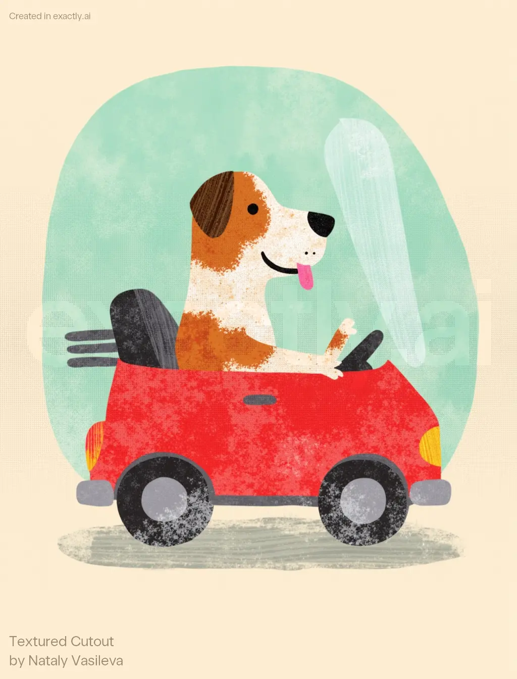 Dog Driving Car created with Textured Cutout by Nataly Vasileva